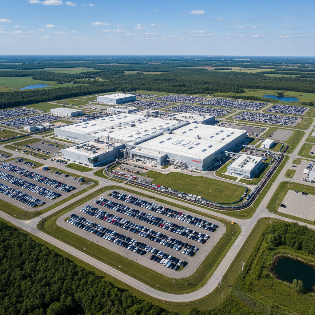 Automotive manufacturing facility in Windsor Ontario with production equipment and assembly line