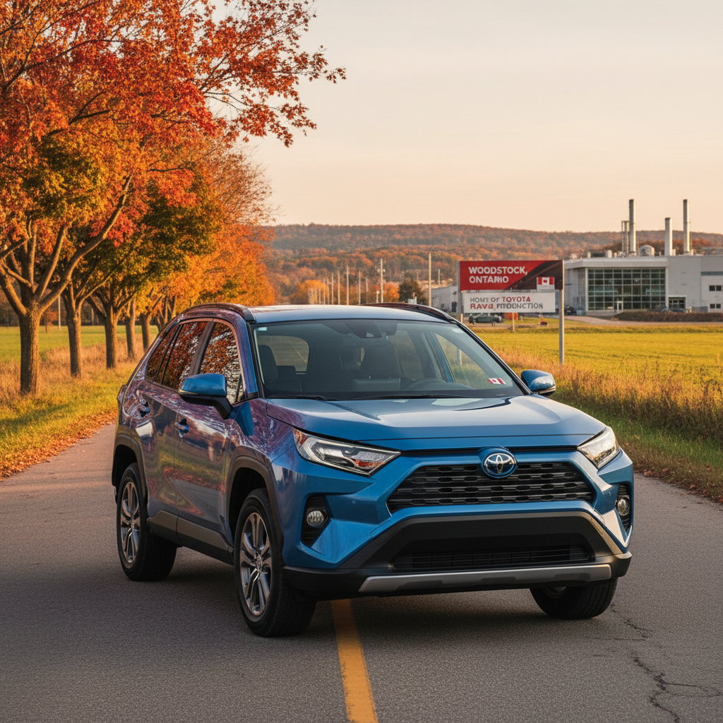 Toyota RAV4 SUV on Canadian road representing the Woodstock Ontario assembly plant production